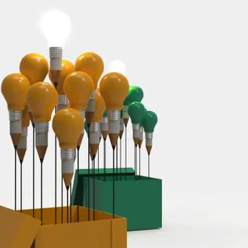 Drawing idea pencil and light bulb concept outside the box as creative Stock Illustration