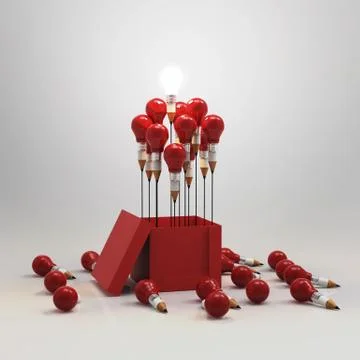 Drawing idea pencil and light bulb concept outside the box as creative Stock Illustration