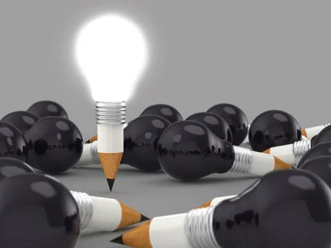 Drawing idea pencil and light bulb concept creative Stock Illustration