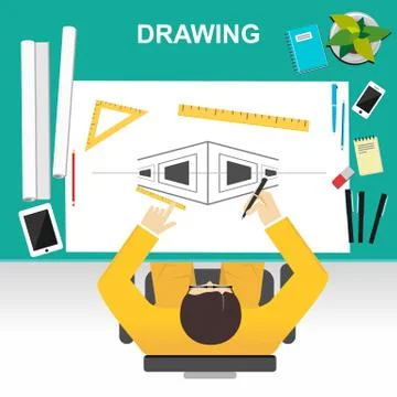 Drawing illustration. Architecture concept.  Flat design illustration concept Stock Illustration