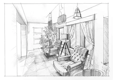 Drawing of an interior Stock Illustration