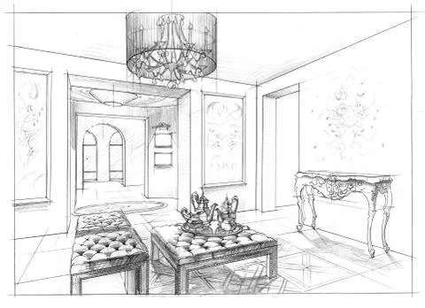 Drawing of an interior Stock Illustration