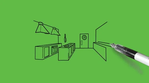 Drawing a kitchen with chimney with grey and blue colour combination on abstract Video stock 152379992