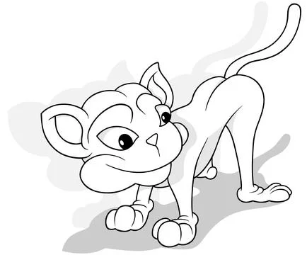 Drawing of a Kitty with its Head Turned Back Stock Illustration