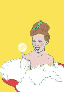 Drawing - lady taking a bath with bubbles Иллюстрация