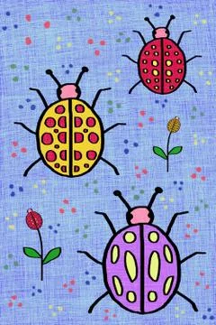 Drawing of ladybugs Stock Illustration