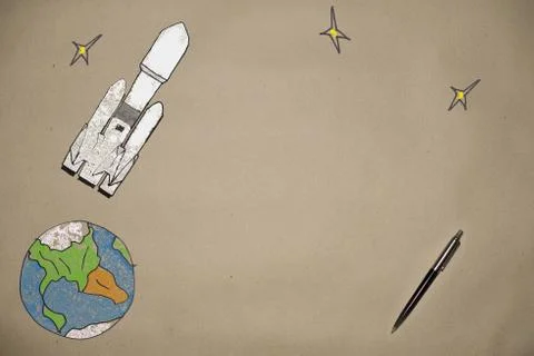 Drawing the launch of a rocket falcon into space on the background of the ear Stock Illustration