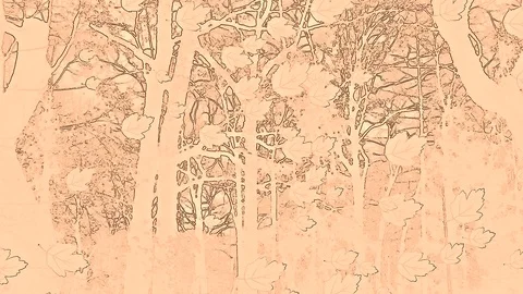 Drawing Leaves At Abstract Artwork In Light Orange Color With Fall Out Stock Footage 91293393