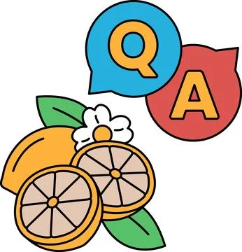 A drawing of a lemon and an orange with the letters Q and A above them Stock Illustration