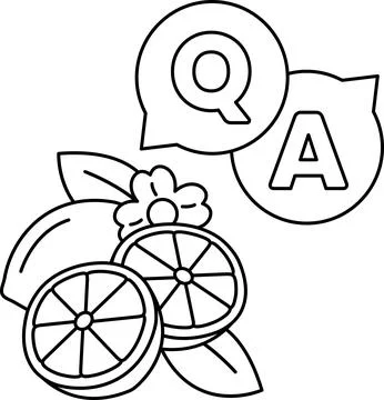 A drawing of a lemon and an orange with the letters Q and A above them Stock Illustration