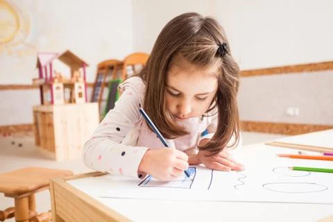 Drawing lesson in kindergarten Stock Photos