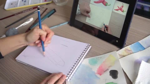 Drawing Lessons, Remote Online Education. Video stock 170115297
