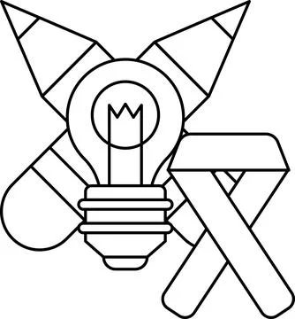 A drawing of a light bulb and a pencil with a ribbon in the background Stock Illustration