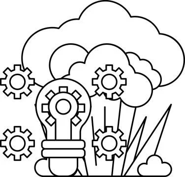 A drawing of a light bulb with gears surrounding it 库存插图