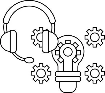 A drawing of a light bulb with a headset on top of it Stock Illustration