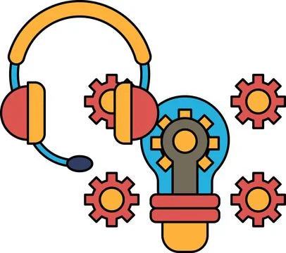 A drawing of a light bulb with a headset on top of it Stock Illustration