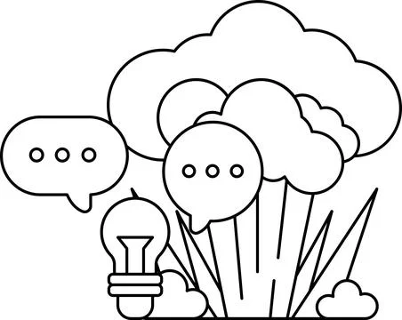 A drawing of a light bulb with two speech bubbles above it 스톡 일러스트