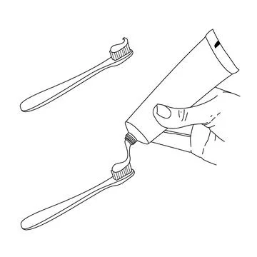 A drawing line art of two hands holding a toothbrush in the bathroom coloring pa Stock Illustration