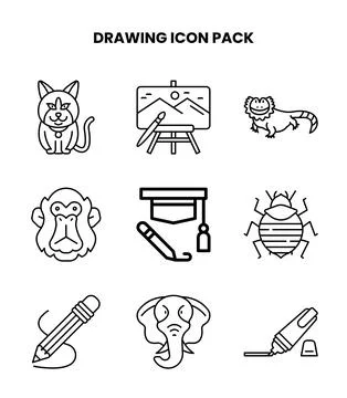 Drawing Line Collection Icons Pack Stock Illustration