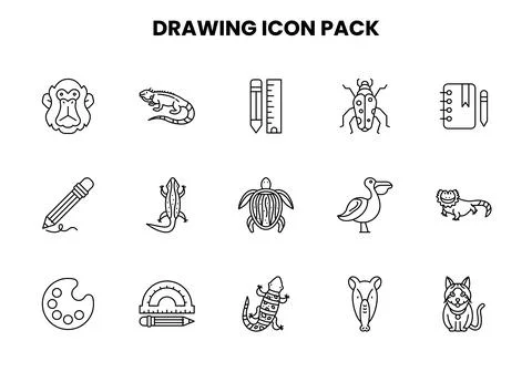 Drawing Line Collection Icons Pack Stock Illustration