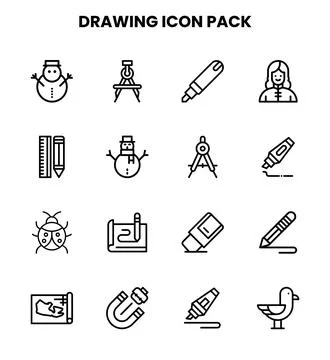 Drawing Line Design Icons Pack Stock Illustration