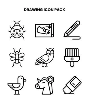 Drawing Line Design Icons Pack Stock Illustration