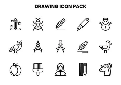 Drawing Line Graphics Icons Pack Stock Illustration