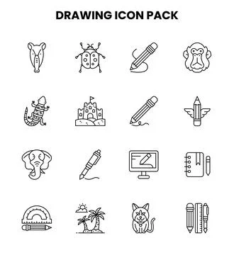 Drawing Line Icons Pack Stock Illustration