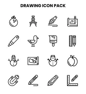 Drawing Line Icons Pack Stock Illustration