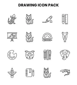 Drawing Line Scalable Icons Pack Stock Illustration