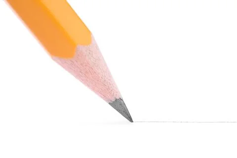 Drawing line with sharp graphite pencil on white background. Macro photo Foto stock