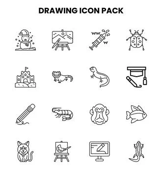 Drawing Line Vector Icons Pack Illustrazione stock