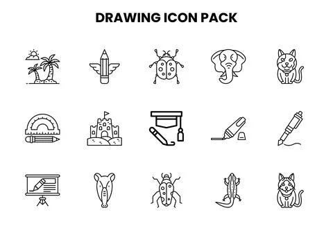 Drawing Line Vector Icons Pack Stock Illustration