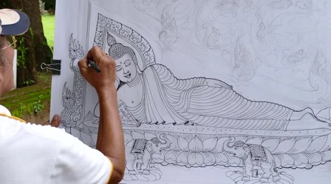 Drawing lines Buddha Stock Footage 66494742