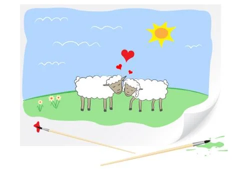 Drawing love sheeps Stock Illustration