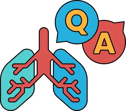 A drawing of a lung with a question mark and an A above it Illustrazione stock