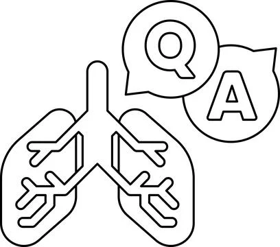 A drawing of a lung with a question mark and an A above it Illustrazione stock