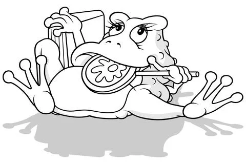 Drawing of a Lying Frog with a Lollipop in its Mouth Stock Illustration