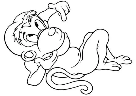Drawing of a Lying Monkey with a Finger in his Mouth Stock Illustration