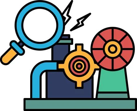 A drawing of a machine with a magnifying glass on it Stock Illustration
