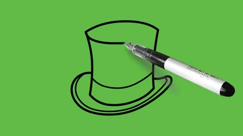 Drawing magical cap with star and strips in blue colour with black outline Video stock 157604105