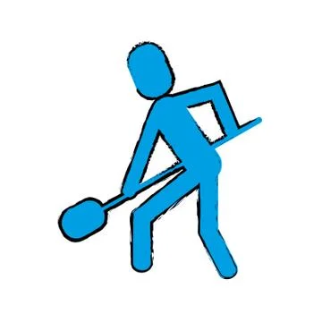 Drawing man shovel digging work construction Stock Illustration