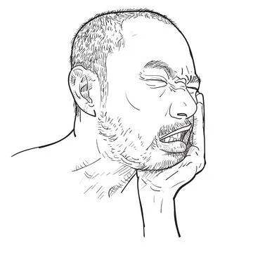 Drawing of a man with a toothache. Illustrazione stock