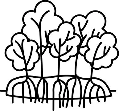 A drawing of a mangrove forest with trees and roots Stock Illustration