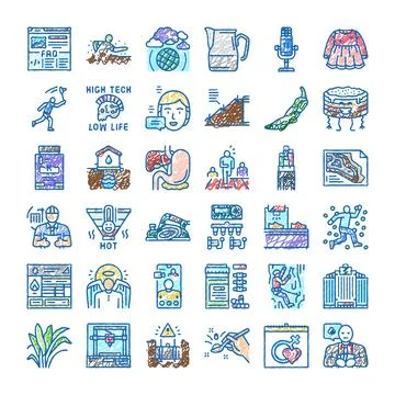 Drawing many hand drawn doodle colorful icons Stockillustratie