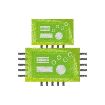 Drawing microchip hardware component computer Stock Illustration