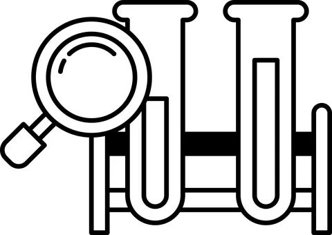 Drawing of a microscope with a magnifying glass and a pair of test tubes 库存插图