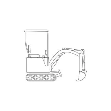 Drawing of mini excavator on white background Stock Illustration