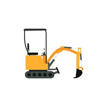 Drawing of mini excavator on white background Stock Illustration
