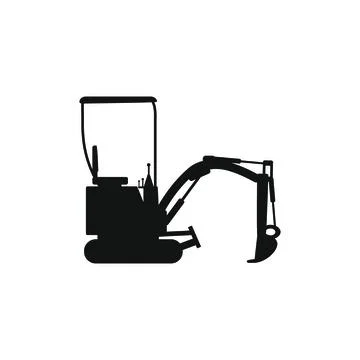 Drawing of mini excavator on white background Stock Illustration